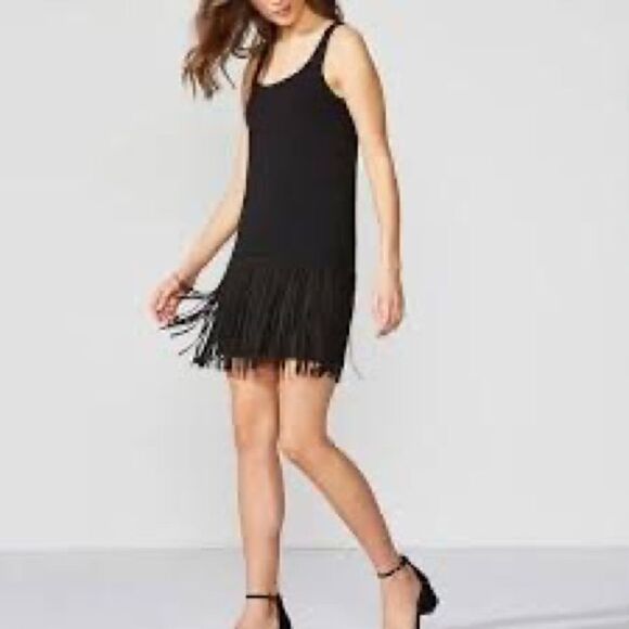 FREE PEOPLE Black Charleston Fringe Flapper Dress Sz 4 - Picture 1 of 10